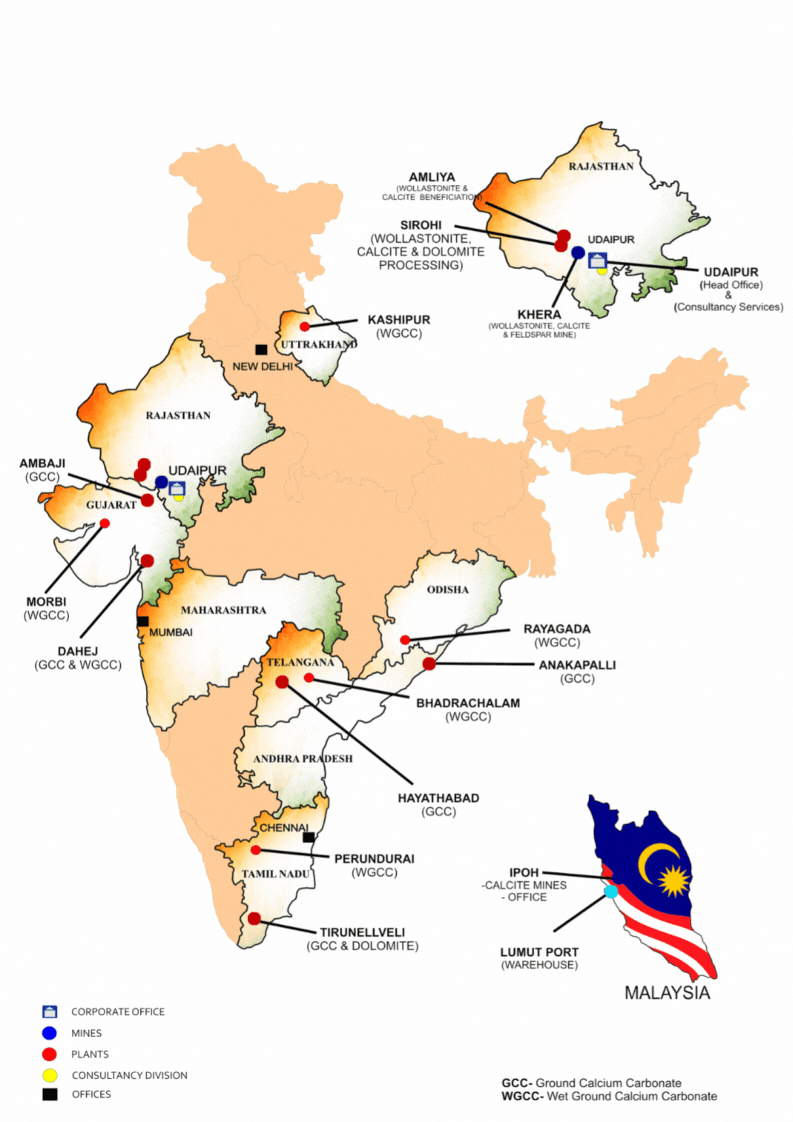 Ground Calcium Carbonate (GCC) location map